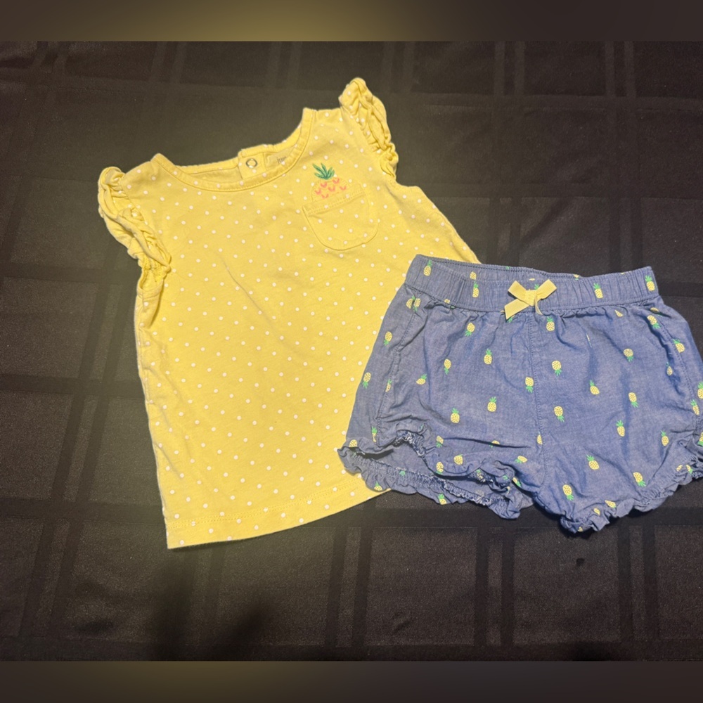Carters Yellow and Blue Kids Outfit Set w/Pineapple Accents Size:24 months